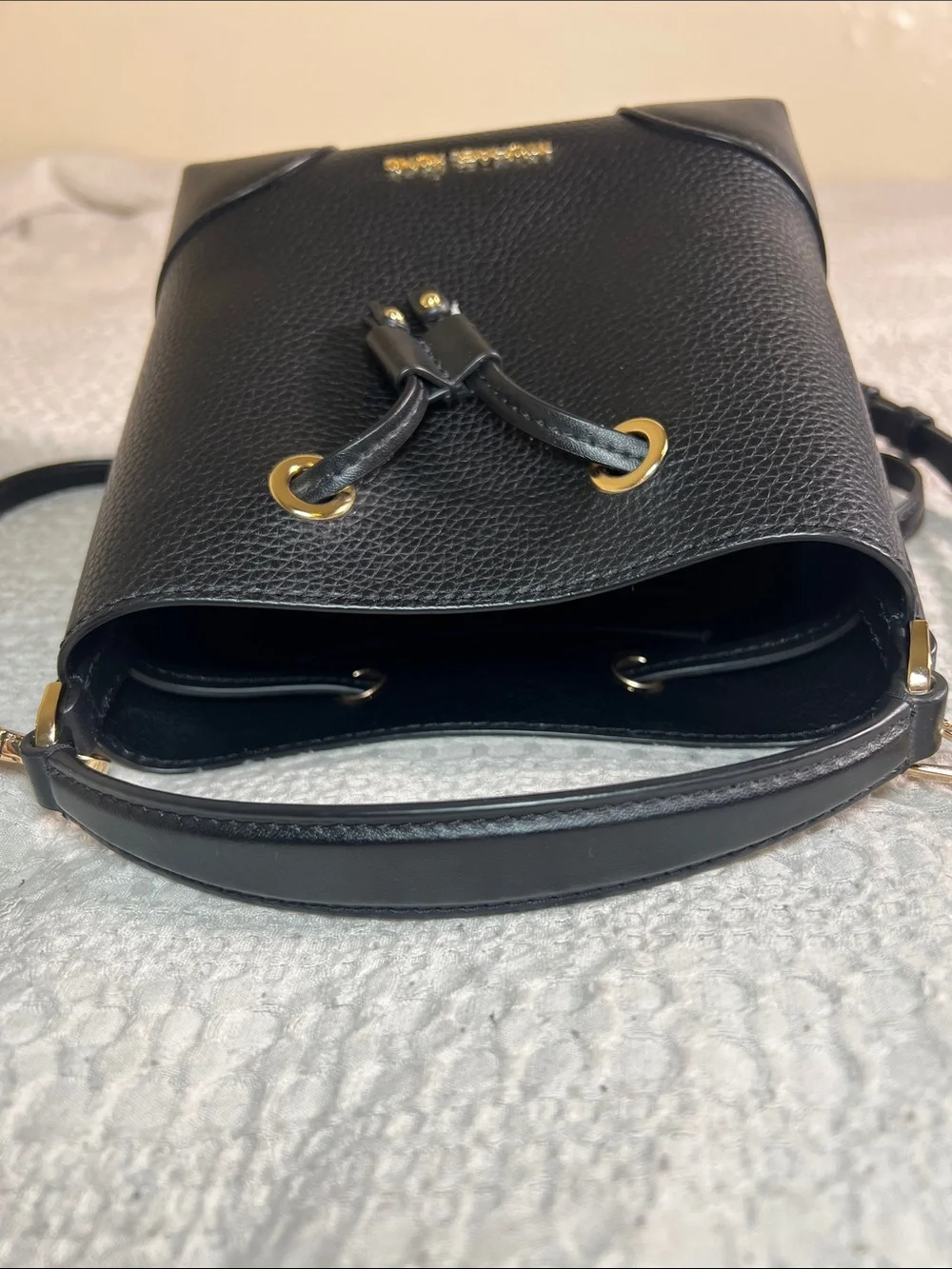 Michael Kors Black Pebbled Leather Drawstring Bucket Crossbody